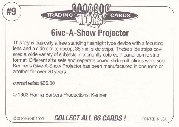 Back of Classic Toy Card number 09