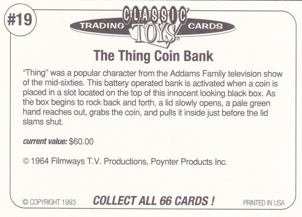 Back of Classic Toy Card number 19