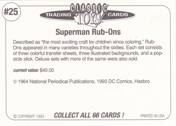 Back of Classic Toy Card number 25