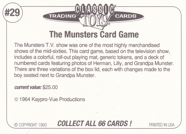 Back of Classic Toy Card number 29