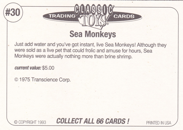 Back of Classic Toy Card number 30
