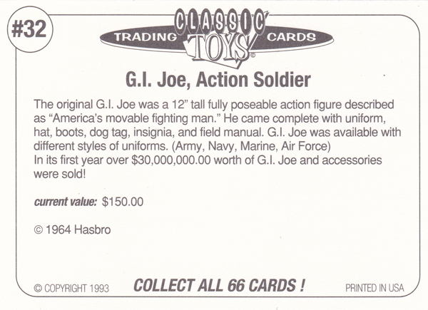 Back of Classic Toy Card number 32