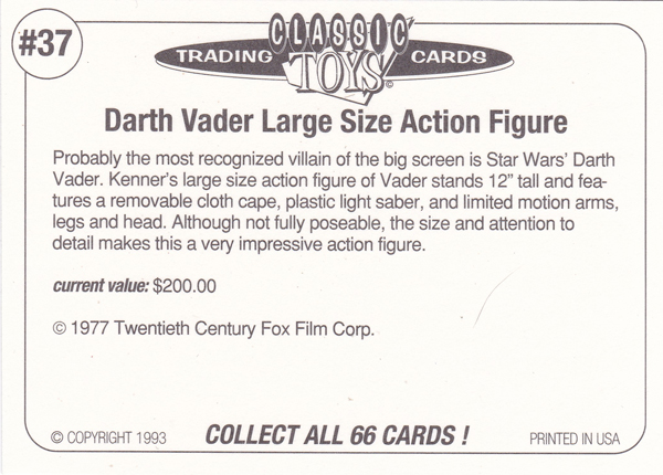 Back of Classic Toy Card number 37