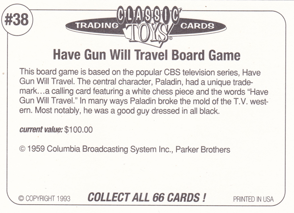 Back of Classic Toy Card number 38