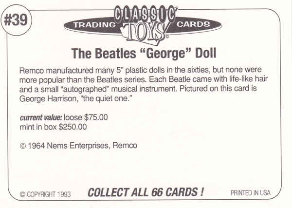 Back of Classic Toy Card number 39