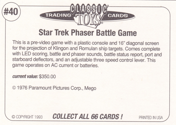 Back of Classic Toy Card number 40