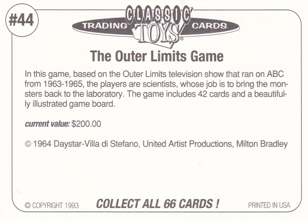 Back of Classic Toy Card number 44