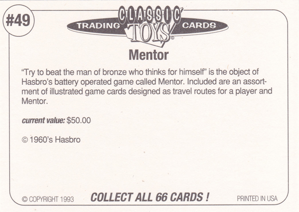 Back of Classic Toy Card number 49