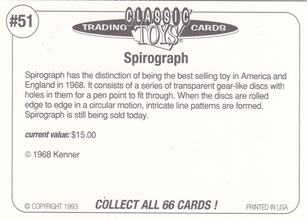 Back of Classic Toy Card number 51