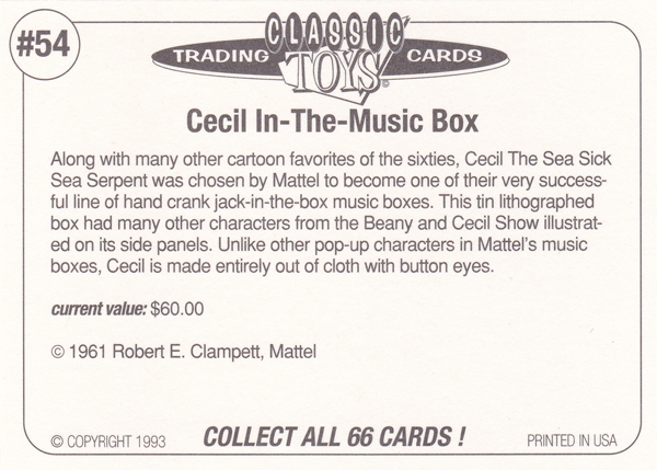 Back of Classic Toy Card number 54