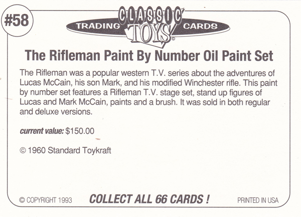 Back of Classic Toy Card number 58
