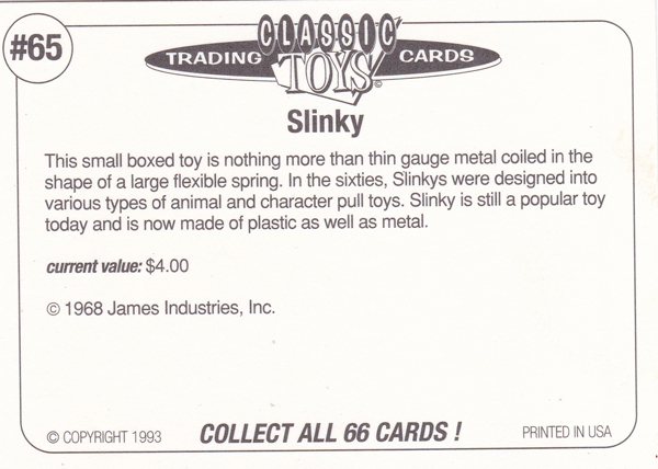 Back of Classic Toy Card number 65