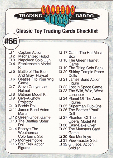 Front of Classic Toy Card number 66