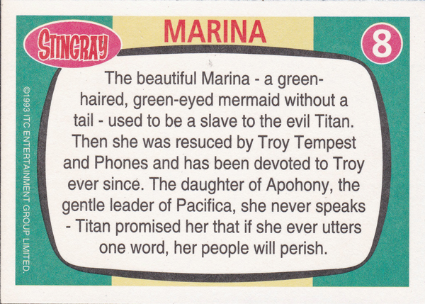 Back of Gerry Anderson Supermarionation Card number 08