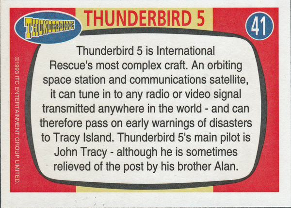 Back of Gerry Anderson Supermarionation Card number 41