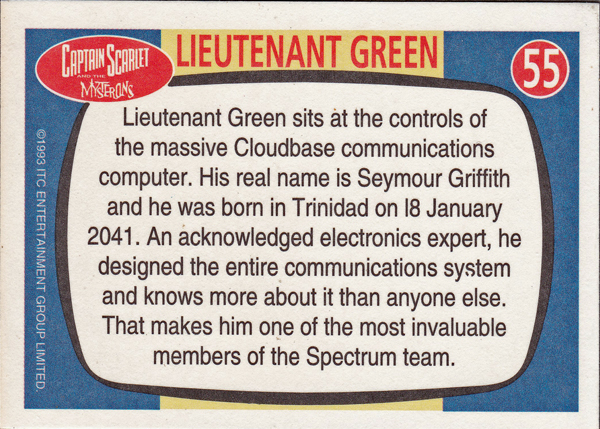 Back of Gerry Anderson Supermarionation Card number 55