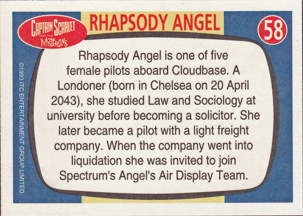 Back of Gerry Anderson Supermarionation Card number 58
